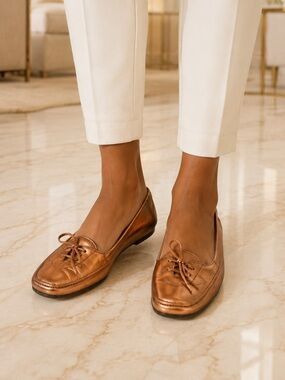 Beautiful Women's Metallic Copper Bow-Accent Slip-On Flats❤️6.5
